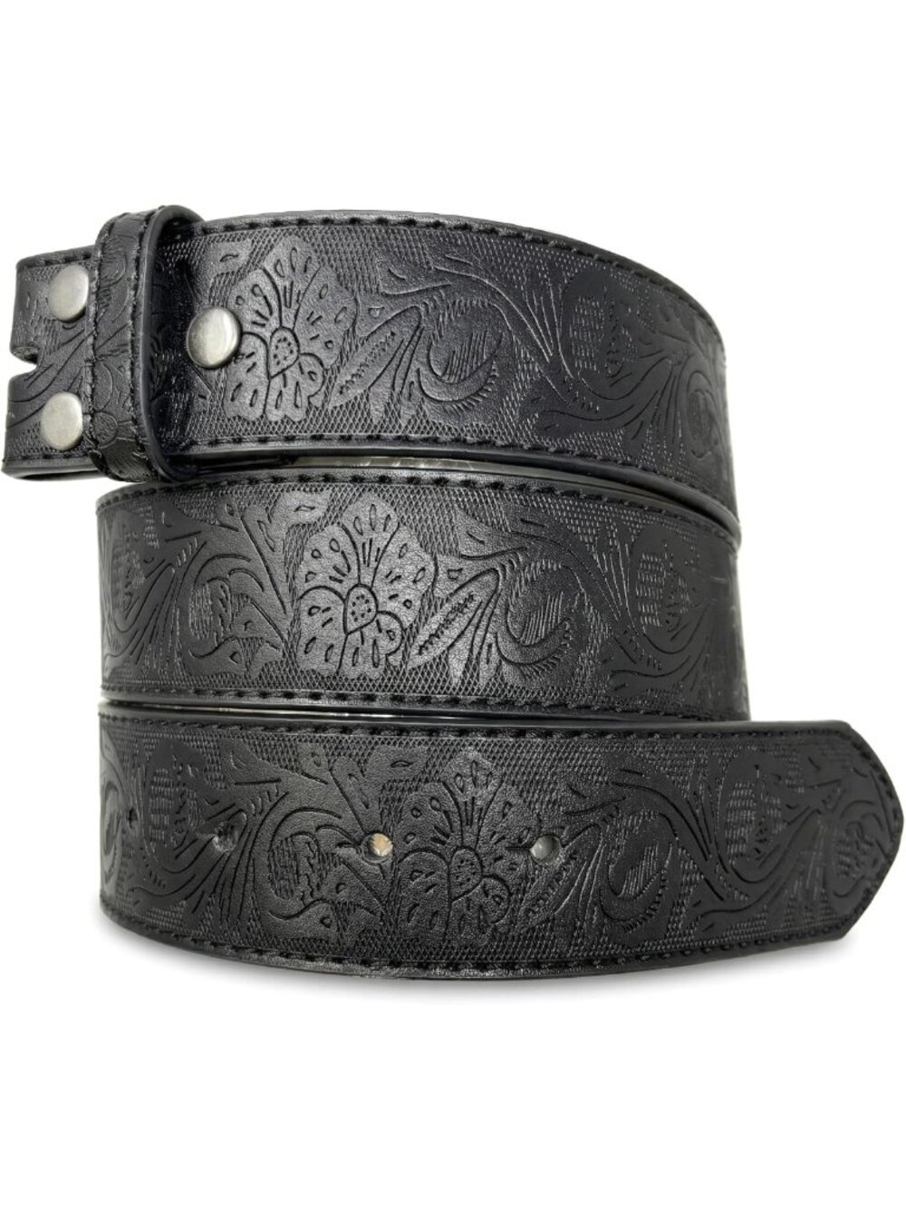 Stylish Women's Leather Western Belt - 1.5" Wide, Embossed Floral Design, Snap